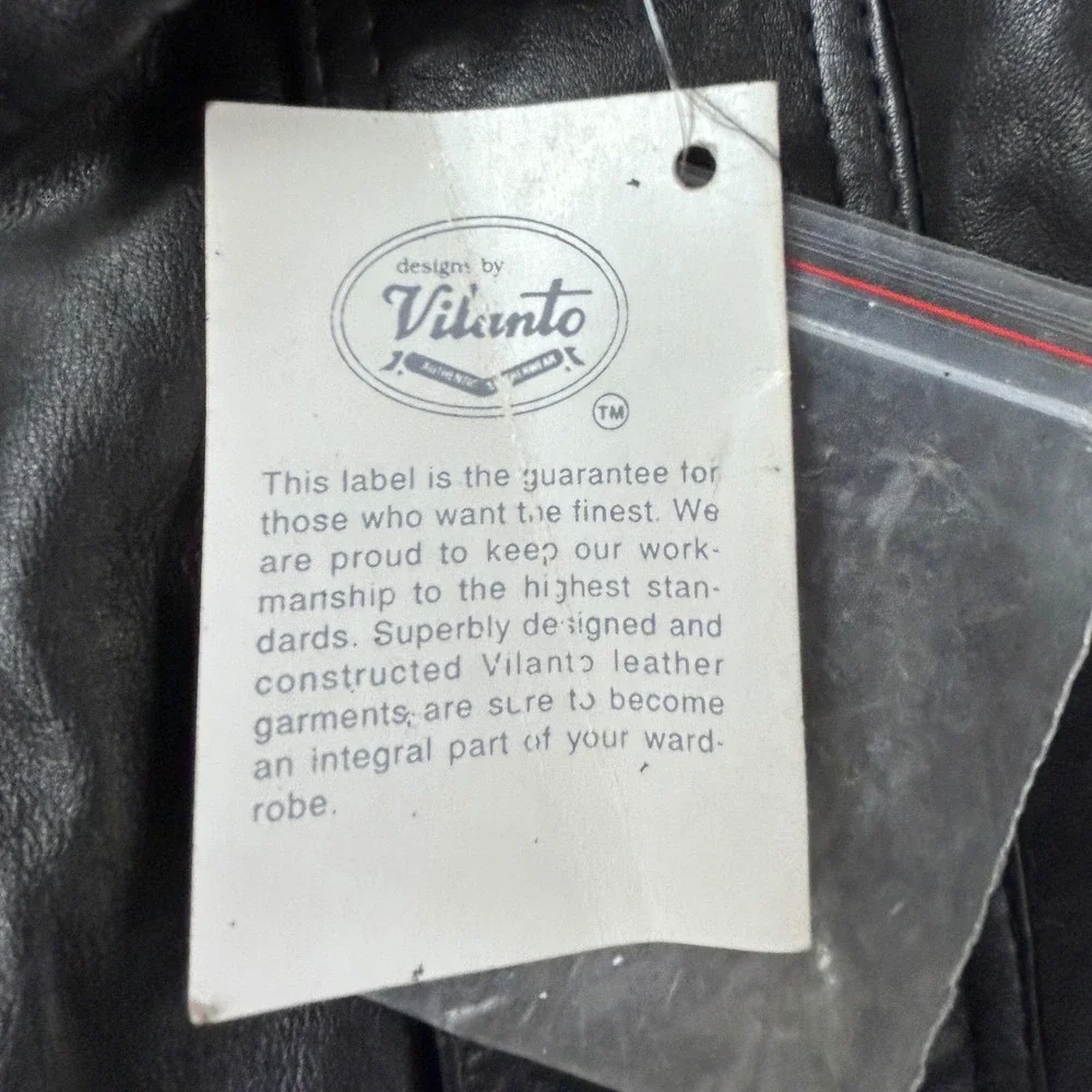 Vintage Vilanto Authentic Leatherwear Black Bomber Jacket Mens Size‎ L NEW